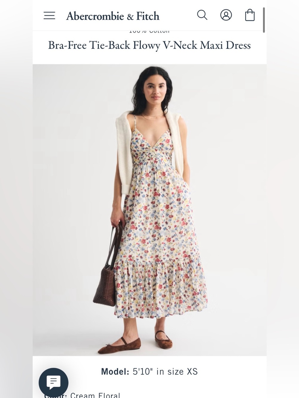 Abercrombie & Fitch Bra-Free Tie-Back Flowy V-Neck Maxi Dress – Size Large